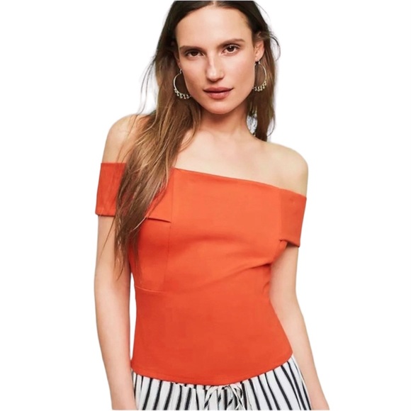 NWT Anthropologie | Deletta Ponte Off Shoulder Top Orange Cropped Women Large - Picture 1 of 7
